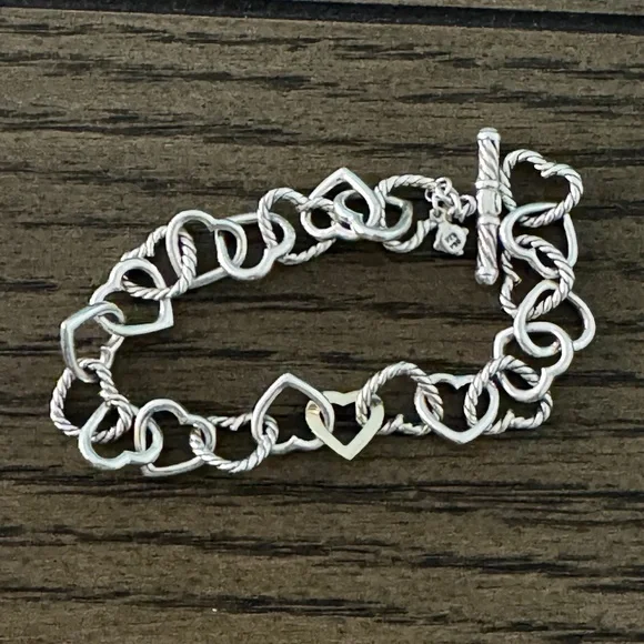 Authentic David Yurman .925 Sterling Silver 750 18K Gold Heart Toggle Bracelet - Picture 9 of 11